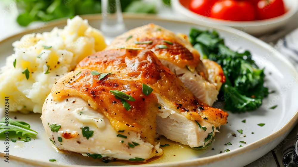 Roasted Chicken Breast with Mashed Potatoes and Roasted Vegetables Roasted Chicken Breast with Mashed Potatoes and Roasted Vegetables