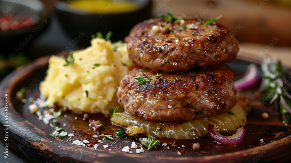 Juicy Meatballs with Mashed Potatoes and Caramelized Onions Juicy Meatballs with Mashed Potatoes and Caramelized Onions