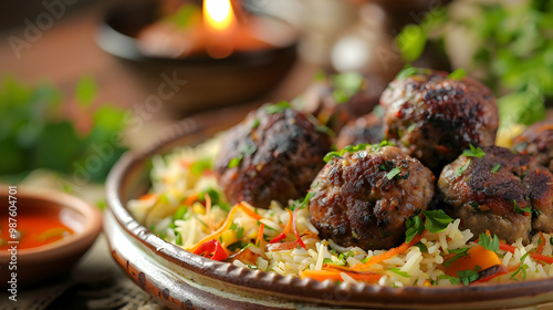 Delicious Middle Eastern Meatballs with Rice and Vegetables