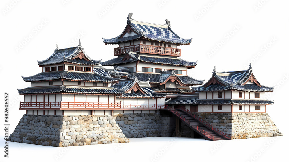 Japanese castle 3d illustration isolated on white background. Samurai Castle. Illustration Japanese castle 3d illustration isolated on white background. Samurai Castle. Illustration