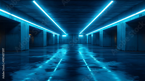 Abstract Neon Glow in a Concrete Tunnel 3D Illustration