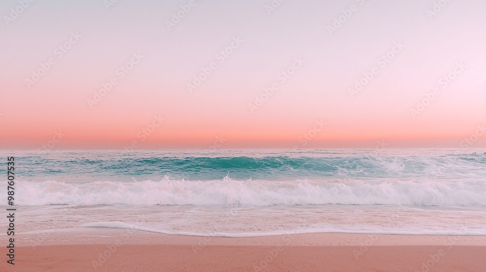 Calm Ocean Waves Under Pink Sky at Dusk