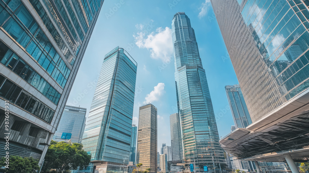 A busy financial district in an emerging economy with tall skyscrapers and modern office buildings A busy financial district in an emerging economy with tall skyscrapers and modern office buildings