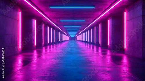 Neon Lights 3D Corridor Illustration