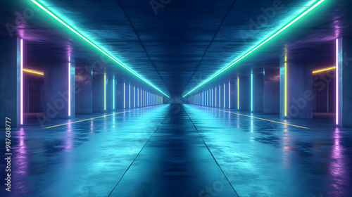 Neon Lights Tunnel 3D Illustration