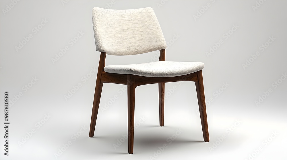 Fototapeta premium Minimalist Scandinavian Style Chair with Angled Wooden Legs and Simple Design Isolated on a Clean White Background for Interior Design or Product Photography