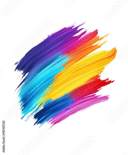 Colorful paint brush strokes isolated on transparent background. 