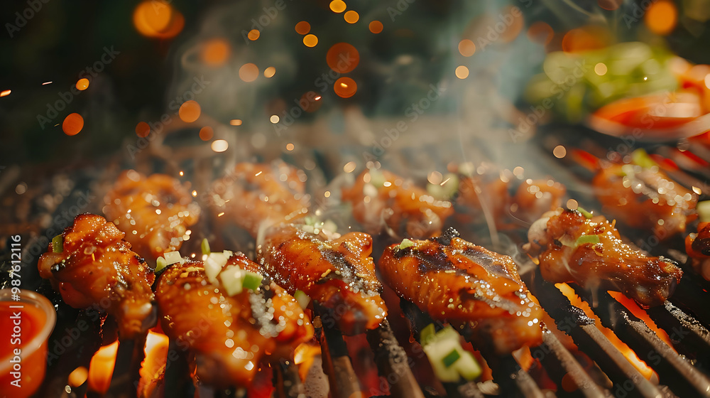 Close Up of Grilled Chicken Wings on a BBQ Grill Close Up of Grilled Chicken Wings on a BBQ Grill