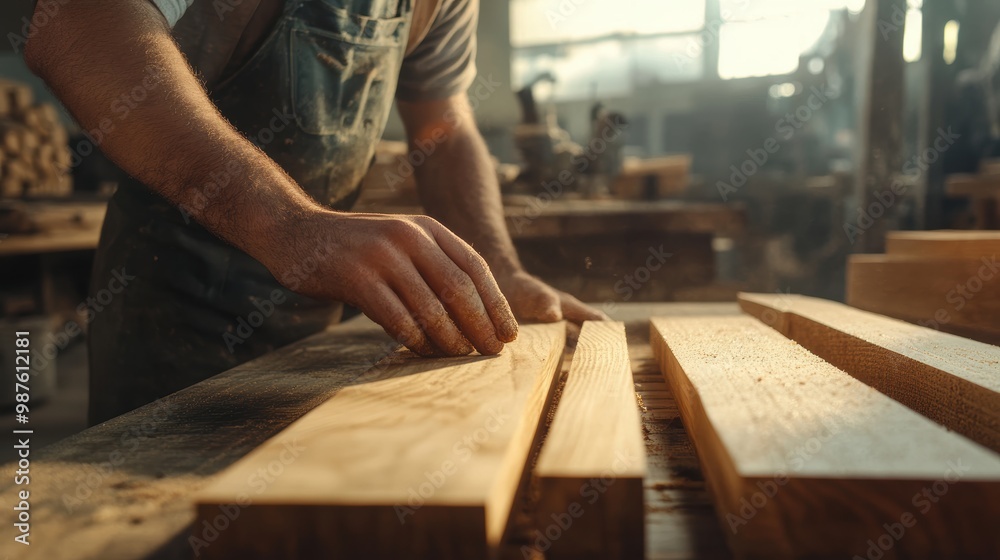 close up man owner a small furniture business is preparing wood for production. carpenter male is adjust wood to the desired size. architect, designer close up man owner a small furniture business is preparing wood for production. carpenter male is adjust wood to the desired size. architect, designer