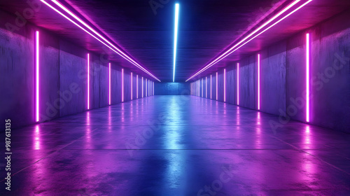 Neon Lights Corridor 3D Render