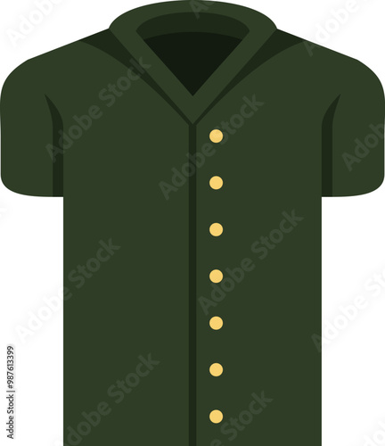 Green elegant shirt with golden buttons for men fashion illustration isolated on white background