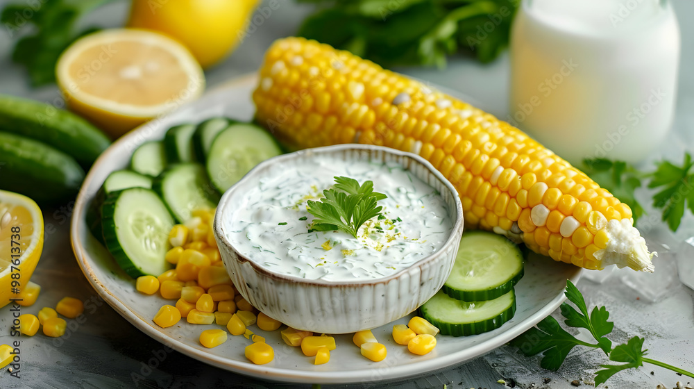 Creamy Dip with Corn Cucumber & Lemon Zest A Summer Salad Side Dish Creamy Dip with Corn Cucumber & Lemon Zest A Summer Salad Side Dish