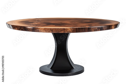 Modern round table on stand, isolated on transparent background.