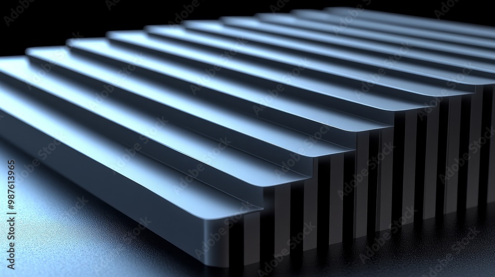 Close-up of a modern, abstract arrangement of layered geometric shapes in shades of blue and gray on a sleek surface. Close-up of a modern, abstract arrangement of layered geometric shapes in shades of blue and gray on a sleek surface.