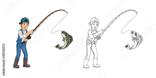 Fishing Cartoon Character Design Illustration