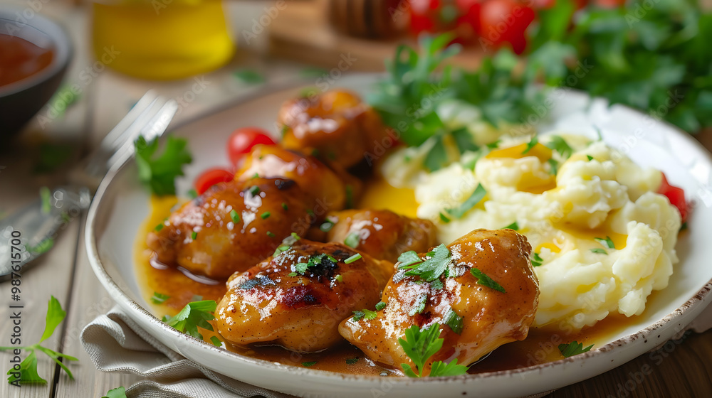 Grilled Chicken with Mashed Potatoes and Sauce Grilled Chicken with Mashed Potatoes and Sauce