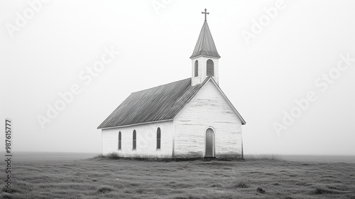 black and white image of an old church