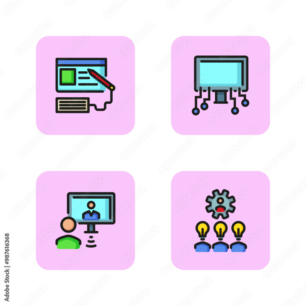 Internet learning line icon set. Modern technologies, studying, online education or job. Vector illustrations can be used for topics like education, qualification, HR Internet learning line icon set. Modern technologies, studying, online education or job. Vector illustrations can be used for topics like education, qualification, HR