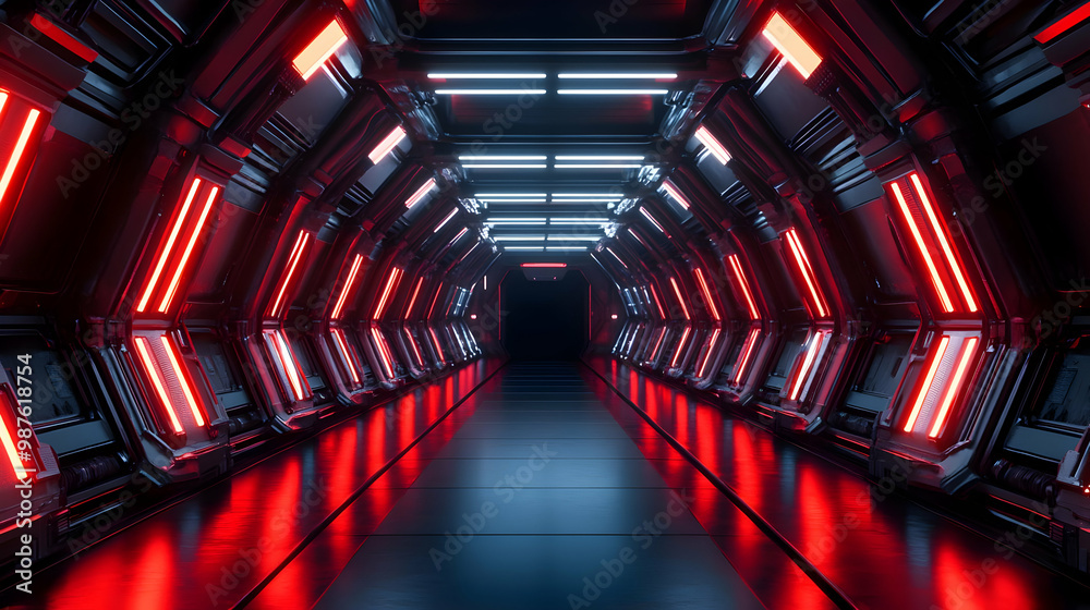 Futuristic Red and White Neon Corridor 3D Illustration Futuristic Red and White Neon Corridor 3D Illustration