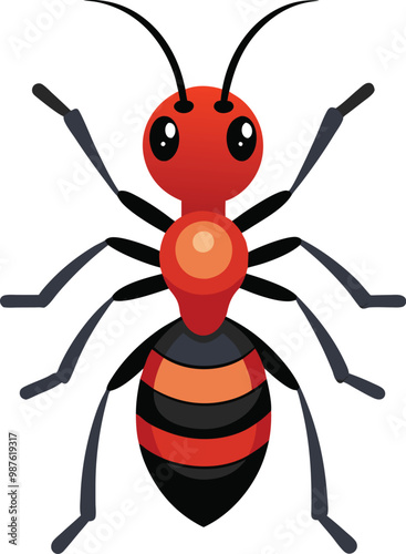 An Ant colorful vector art graphics illustration design with no background, ant animal iconic printable design, ant graphics.