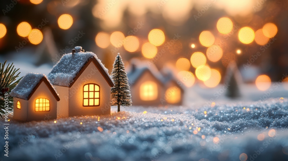 Cozy Christmas village with warm glowing lights and snowy rooftops Cozy Christmas village with warm glowing lights and snowy rooftops