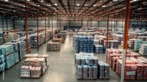 A warehouse full of packaged goods, ready for distribution as part of a streamlined supply chain process
