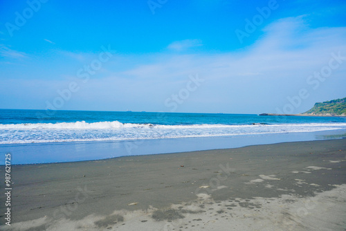 Kaohsiung, Taiwan, Republic of China, 01 25 2024: The landscape of Kaosiung Sizihwan Bay beach in Kaohsiung  photo