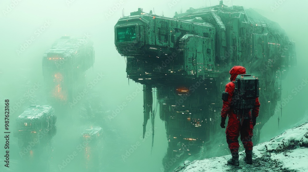 Fototapeta premium Conceptual digital art for a sci-fi game, with futuristic elements and characters