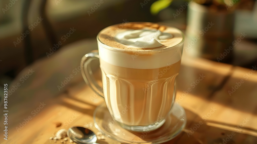 Close-up of a Latte with Creamy Foam in a Glass Mug Close-up of a Latte with Creamy Foam in a Glass Mug