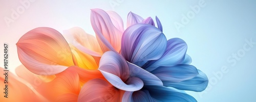 Vibrant abstract floral design with soft colorful petals on a calming blue background