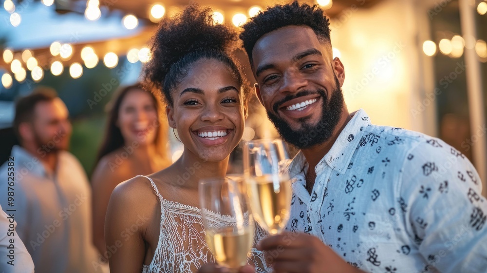 Hosting a housewarming party, a young couple enjoys celebrating with friends and family. Hosting a housewarming party, a young couple enjoys celebrating with friends and family.
