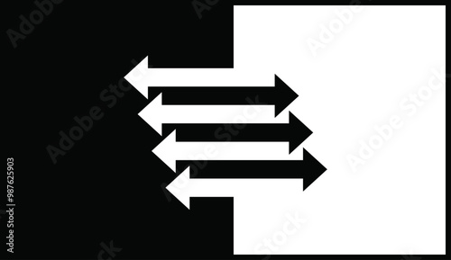 Vector Illustration of an Optical Illusion: Parallel Arrows Formed by Negative Space in Black and White. Left and right directions. Negative and positive elements for a striking visual impact