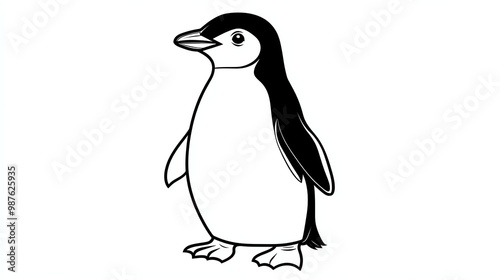 A simple black and white illustration of a penguin standing tall and proud. photo