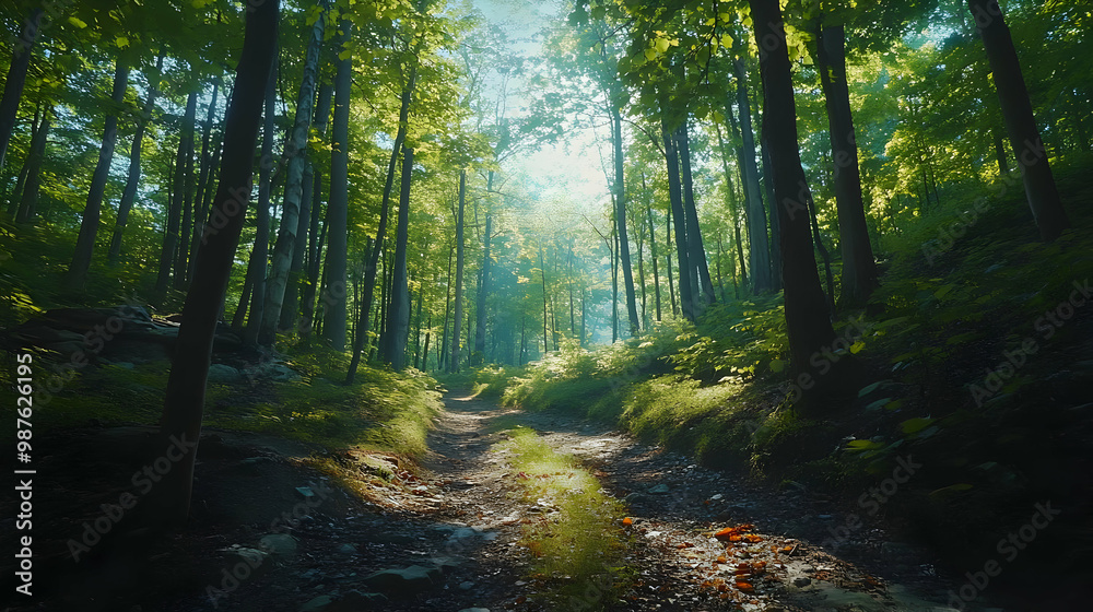 Forest Path Sunlight Through Trees Illustration Forest Path Sunlight Through Trees Illustration