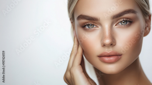 Portrait of beautiful natural blonde woman with perfect healthy skin 