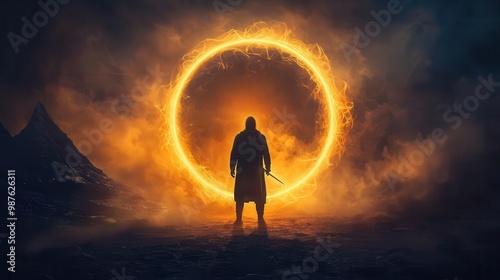 Kalki avatar emerging from a portal of light, symbolizing the end of the current age, Kalki avatar, divine future, cosmic