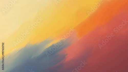 Abstract painting with soft gradients of yellow, orange, and red blending into blue hues.