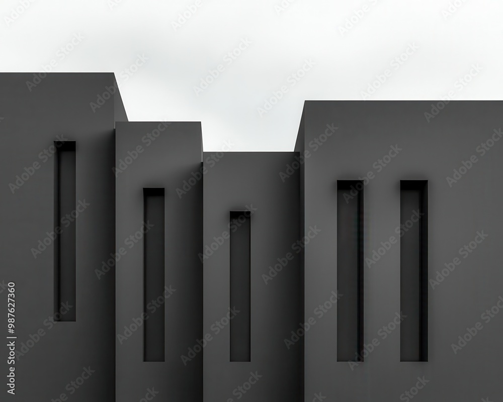 Abstract concept of a minimalist industrial building, focusing on simple, repetitive shapes Abstract concept of a minimalist industrial building, focusing on simple, repetitive shapes