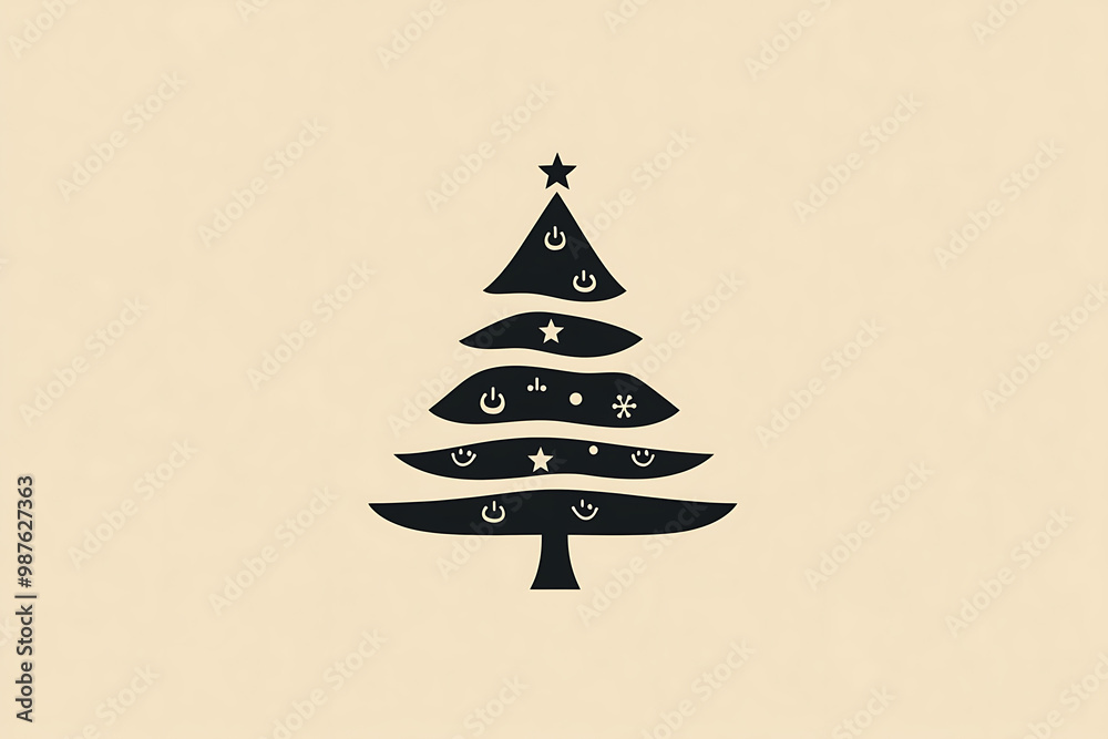 A minimalist flat art design of a Christmas tree, featuring simple lines and shapes to represent the festive symbol A minimalist flat art design of a Christmas tree, featuring simple lines and shapes to represent the festive symbol