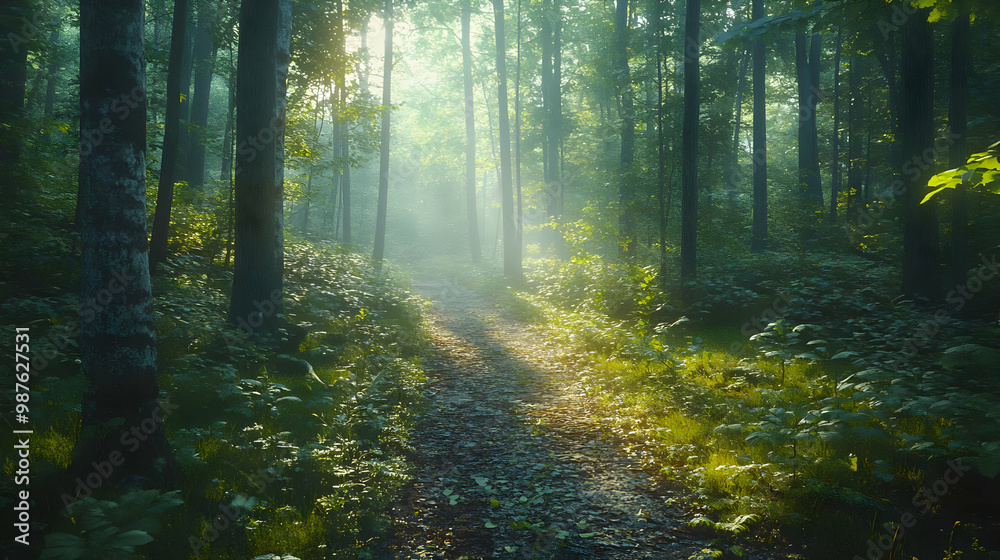 Sunbeams Through the Trees Realistic Forest Illustration Sunbeams Through the Trees Realistic Forest Illustration