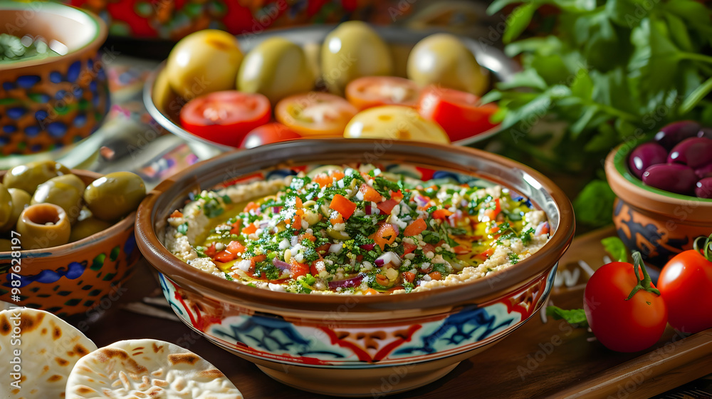 Delicious Hummus with Pita Bread and Fresh Ingredients
