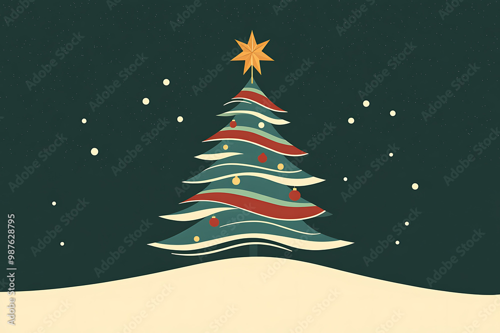 A minimalist flat art design of a Christmas tree, featuring simple lines and shapes to represent the festive symbol A minimalist flat art design of a Christmas tree, featuring simple lines and shapes to represent the festive symbol