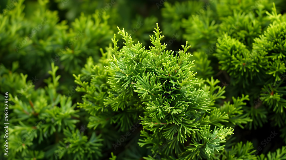 Closeup of Lush Green Foliage Conifer Branches Texture
