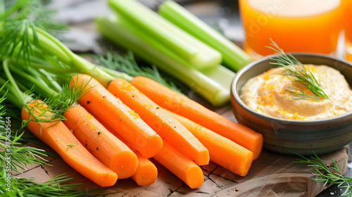 Carrot Sticks and Celery with Homemade Dip Healthy Snack