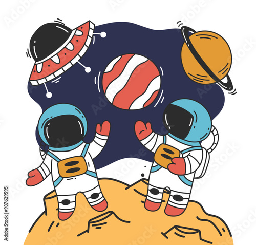 Astronaut man on moon spaceman space planet concept. Vector design graphic illustration