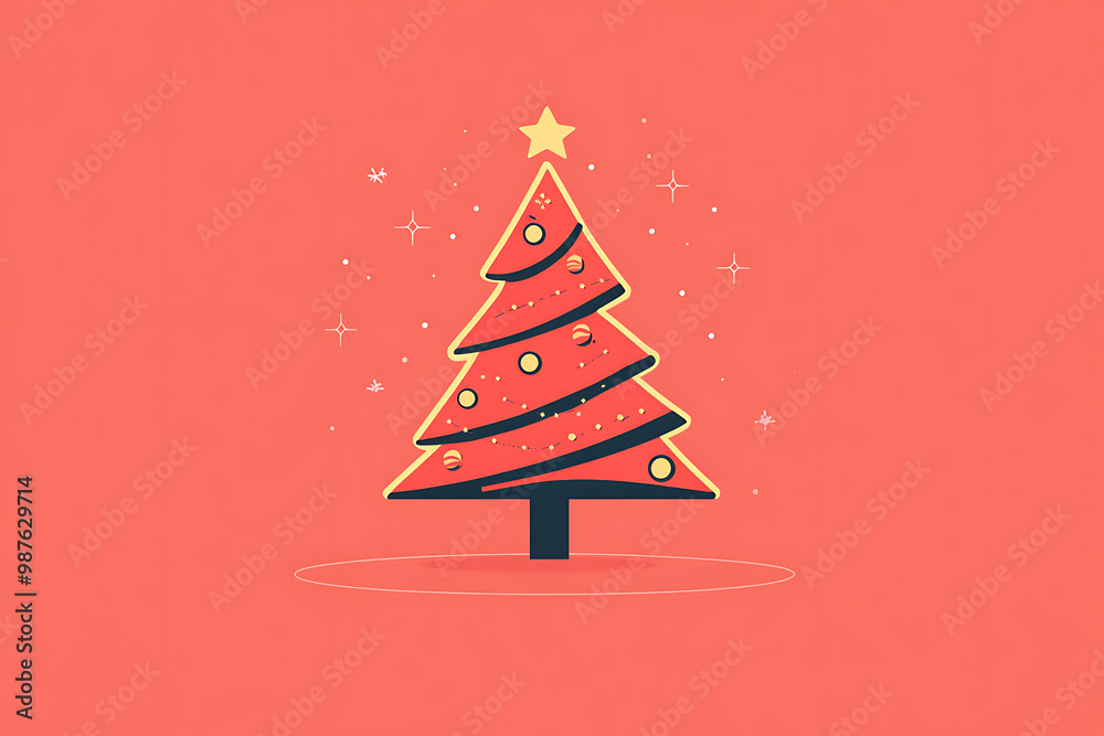 A minimalist flat art design of a Christmas tree, featuring simple lines and shapes to represent the festive symbol A minimalist flat art design of a Christmas tree, featuring simple lines and shapes to represent the festive symbol