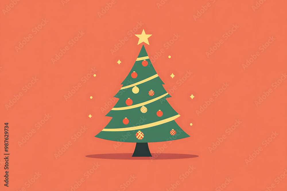 A minimalist flat art design of a Christmas tree, featuring simple lines and shapes to represent the festive symbol A minimalist flat art design of a Christmas tree, featuring simple lines and shapes to represent the festive symbol