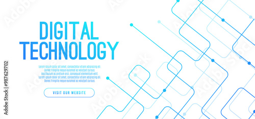 Abstract digital technology hi-tech futuristic blue white background, cyber information communication, innovation future tech data, internet network connection, Ai big data lines dots, circuit vector