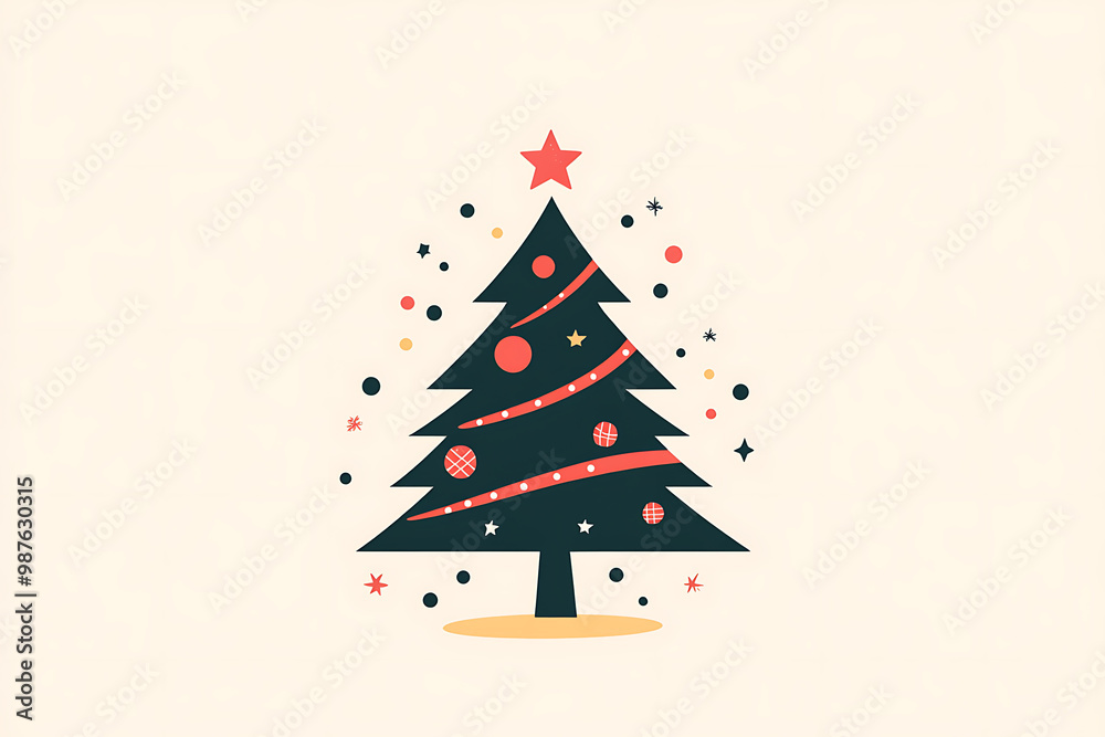 A minimalist flat art design of a Christmas tree, featuring simple lines and shapes to represent the festive symbol. A minimalist flat art design of a Christmas tree, featuring simple lines and shapes to represent the festive symbol.