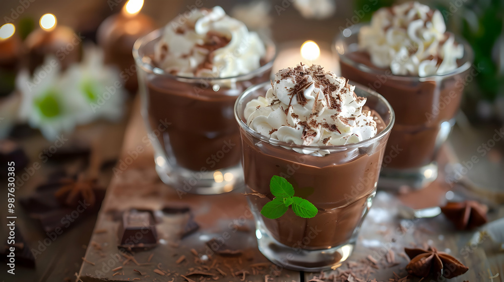 Decadent Chocolate Mousse with Whipped Cream and Chocolate Shavings Decadent Chocolate Mousse with Whipped Cream and Chocolate Shavings